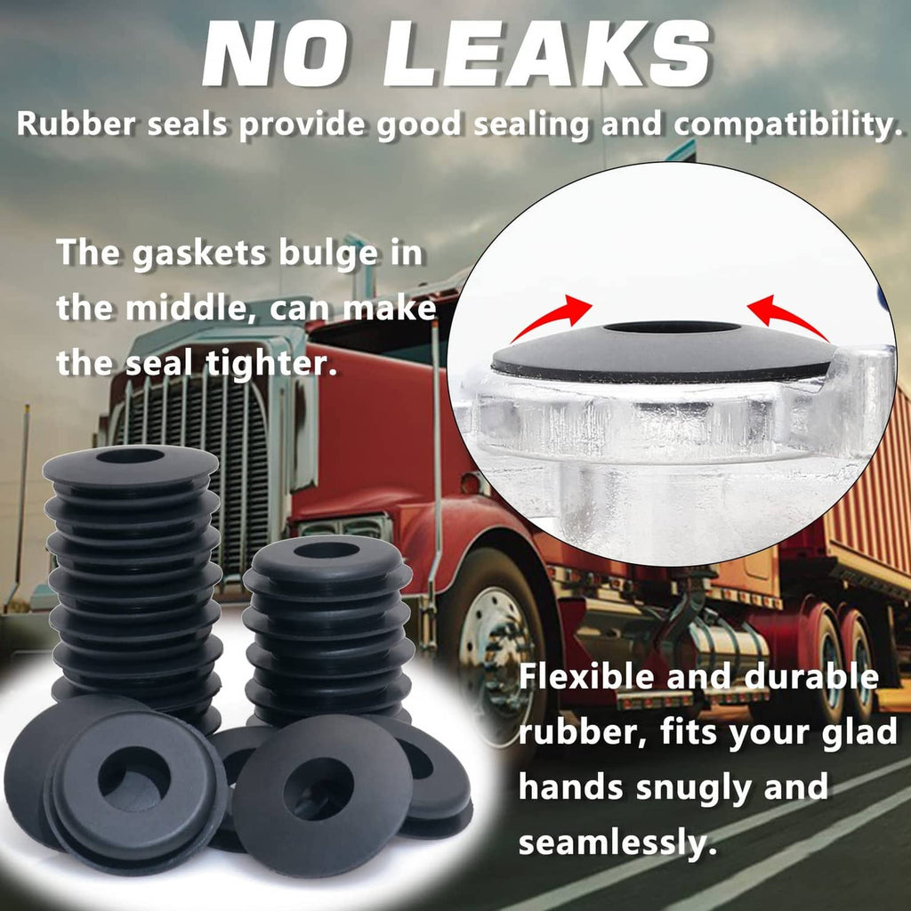 Black rubber glad hand seals, stacked round gaskets with central apertures