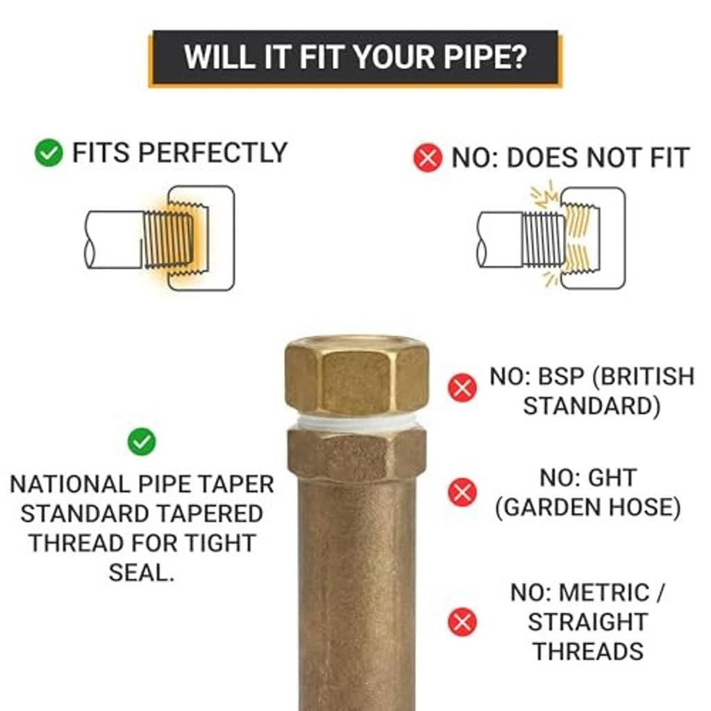 Brass pipe cap on threaded pipe fitting, hex head with female NPT opening