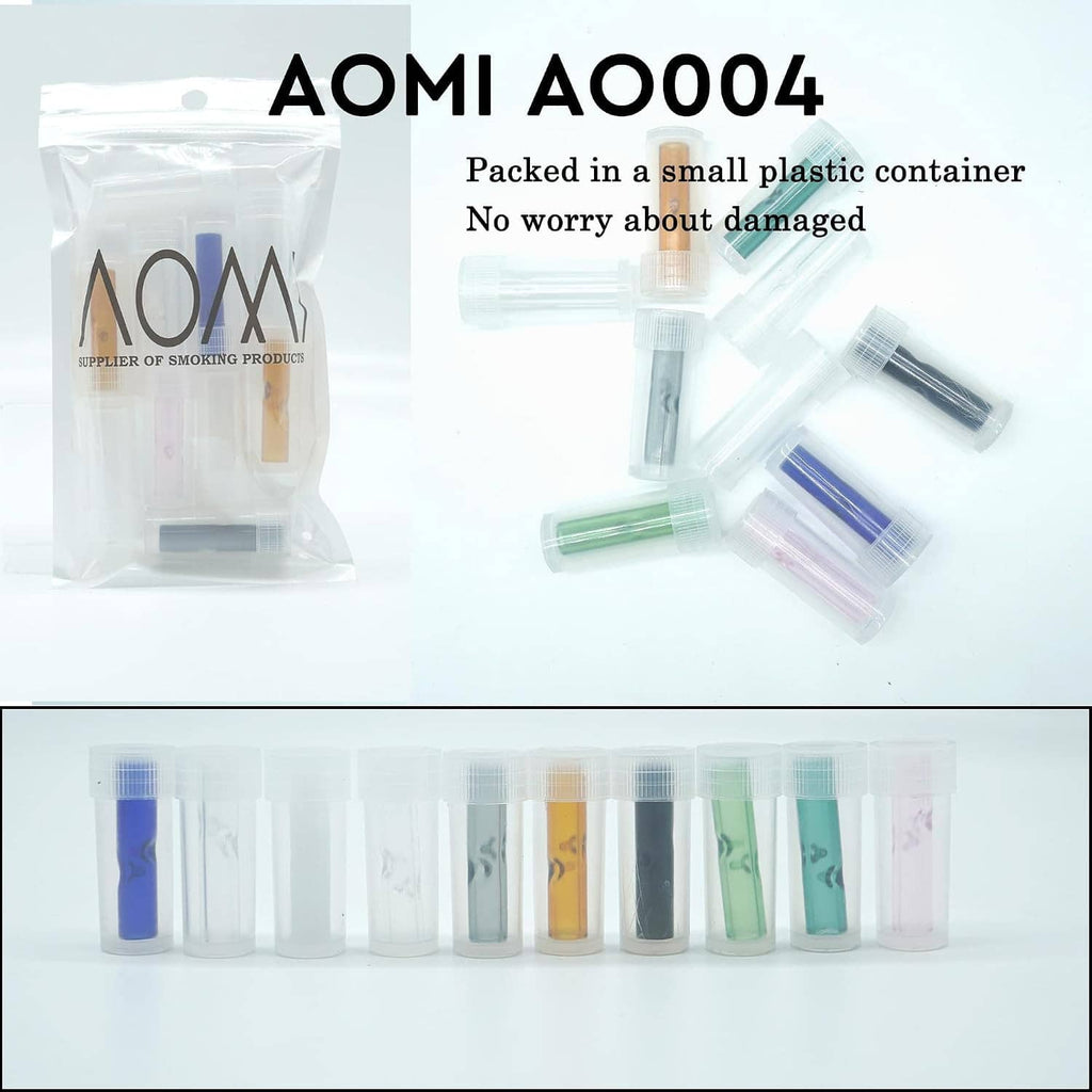 Reusable glass filter tips in assorted colors packed in a small clear plastic container