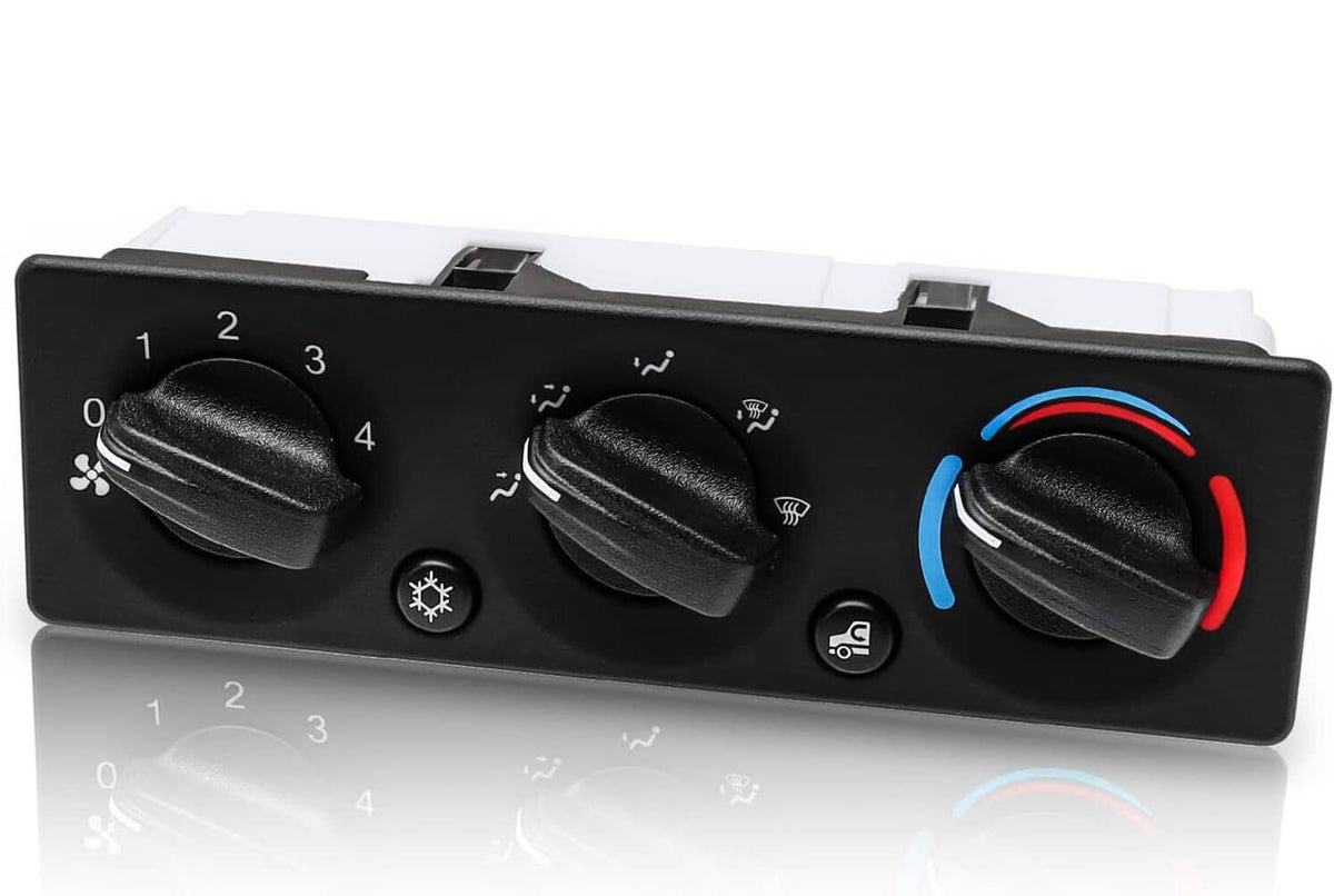 Truck A/C climate control module panel with 3 black knobs and rotary dial, dark face