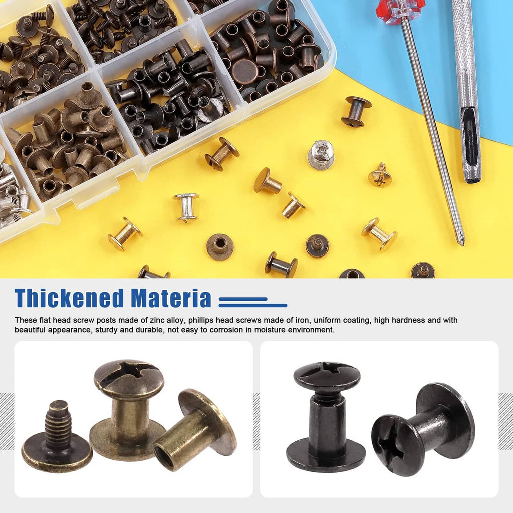 Chicago screws and round flat-head studs with zinc alloy material close-up