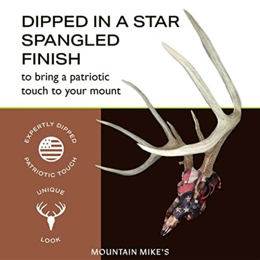 Star-spangled dip-finish antlers with matching patriotic skull mount topper