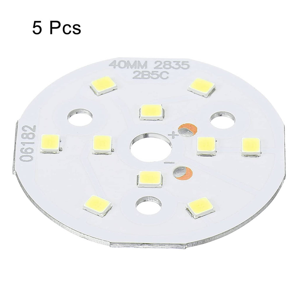 Set of 5 round white LED chip boards with SMD LED squares and two side mounting holes