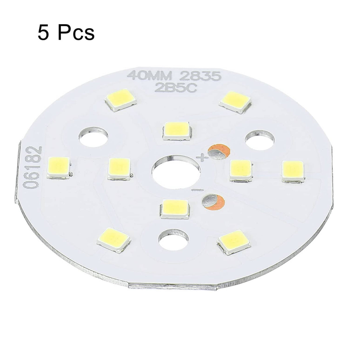 Set of 5 round white LED chip boards with SMD LED squares and two side mounting holes