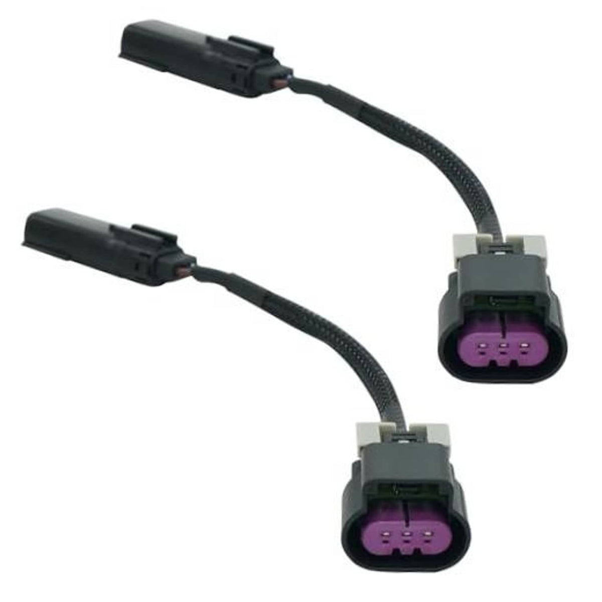 2-pack HID to LED headlight wiring harness connectors with purple 3-pin plugs