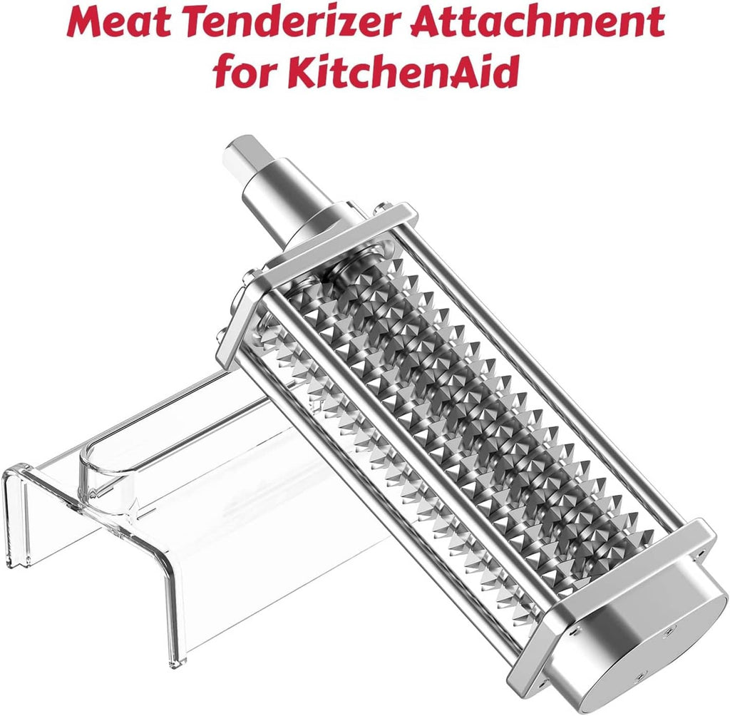 Metal meat tenderizer attachment with roller drum for KitchenAid stand mixers