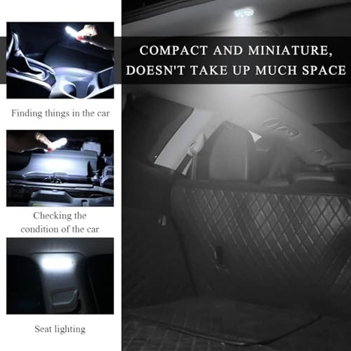 White LED car ambient lights shining on the interior seat and footwell