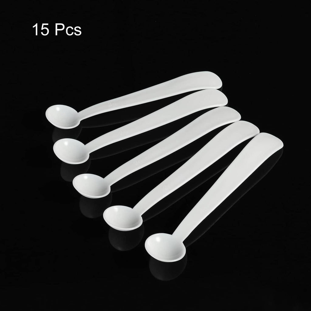15-piece set of white plastic micro measuring spoons, round bowls, long handles