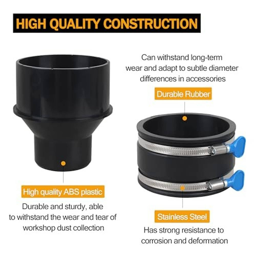 Black ABS plastic adapter and flexible cuff with two steel clamps and blue handles