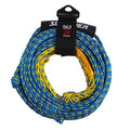 Tow rope for tubing, blue and yellow braided 60 ft 2-section with black carry strap