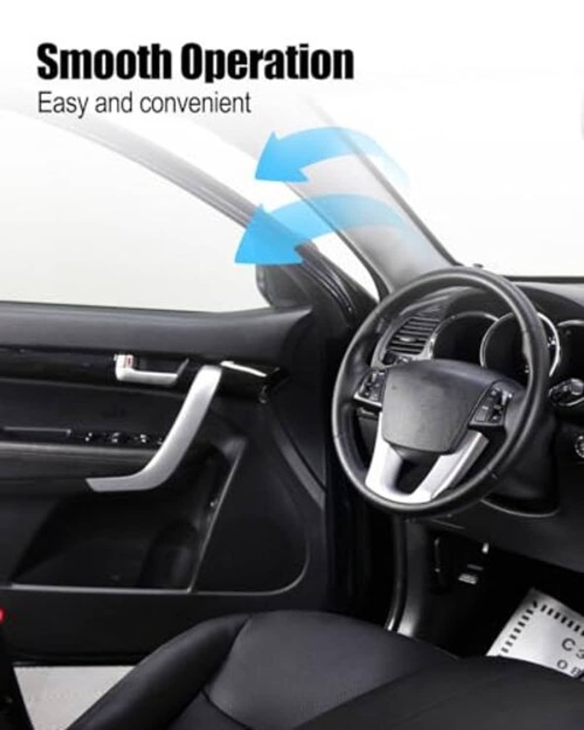 Interior door pull handle installed on black dashboard panel with silver handle