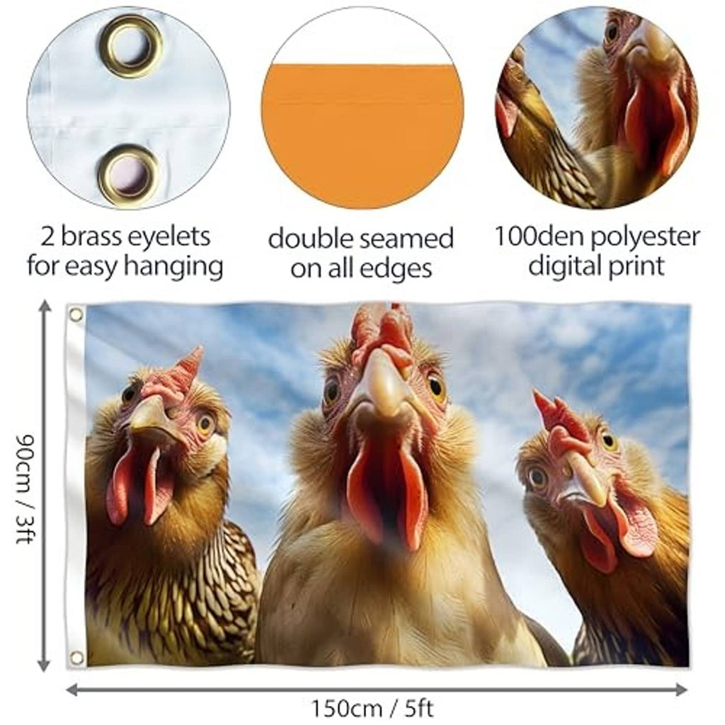 Large chicken portrait flag showing brass eyelets and double-seam edges