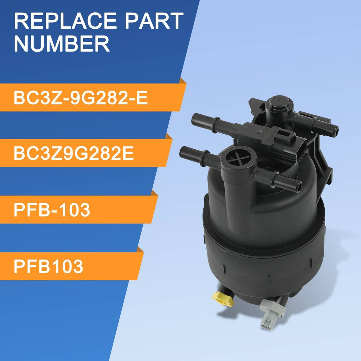 Black fuel pump assembly with outlet pipes and electrical connector