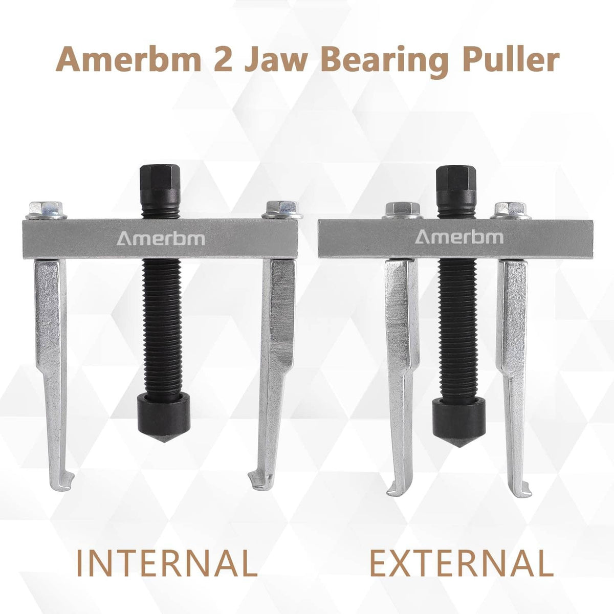 Two-jaw bearing puller with clamp arms and threaded screw for bearing removal