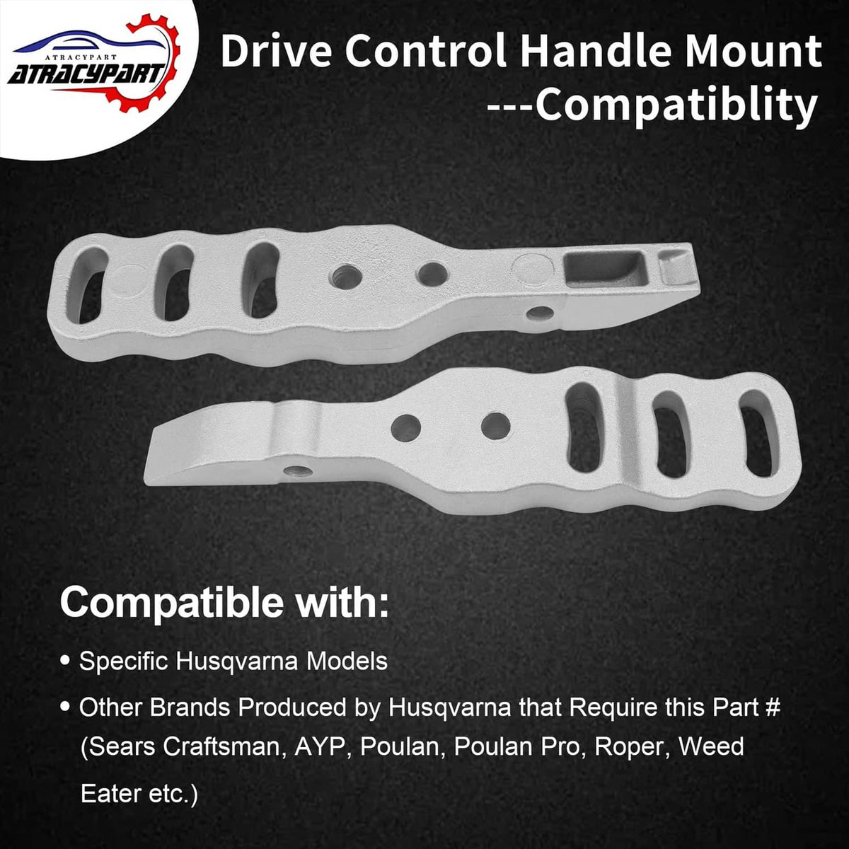 Drive control handle mount brackets, silver metal arms with cutouts and mounting holes