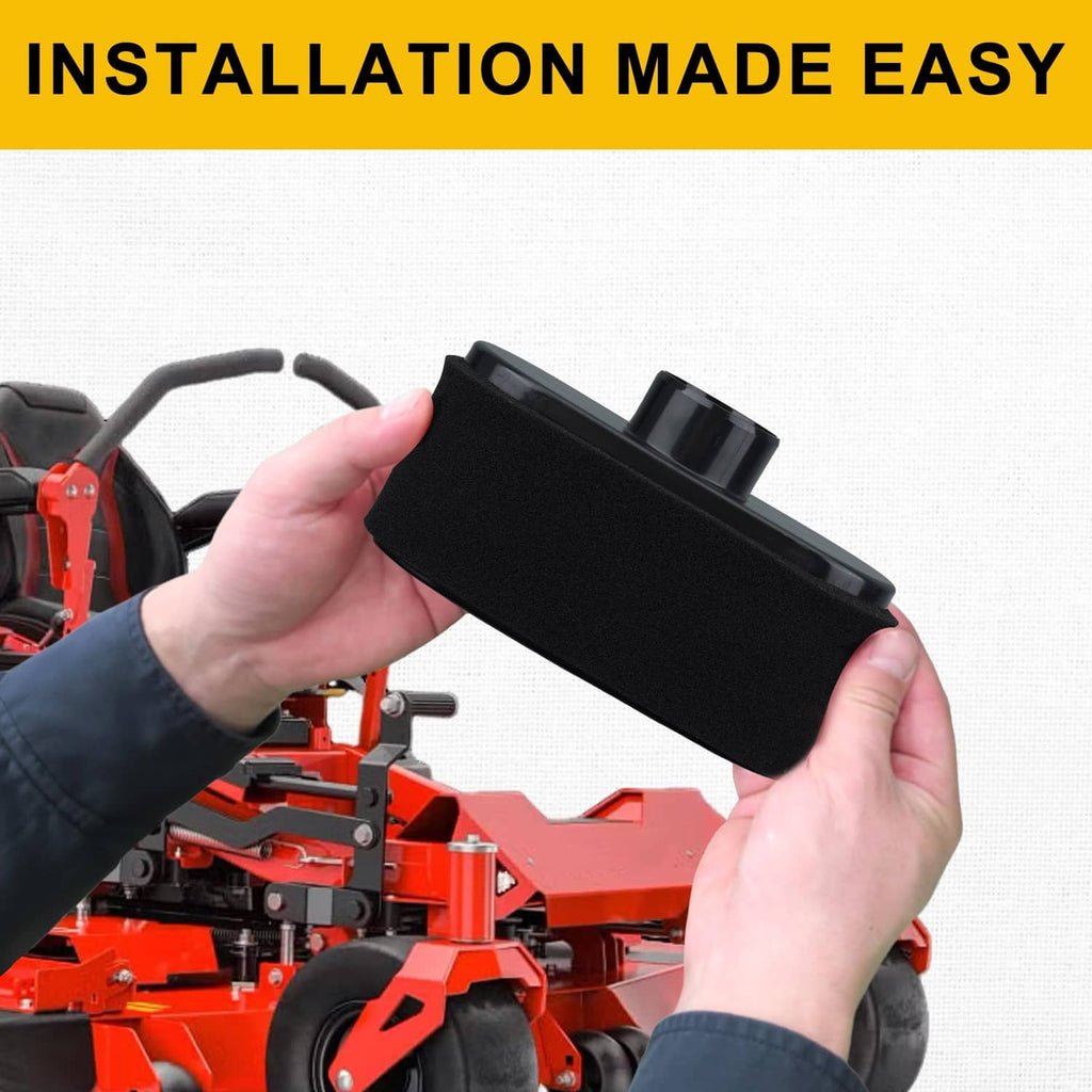 Hands installing a black air filter housing on a small engine equipment unit