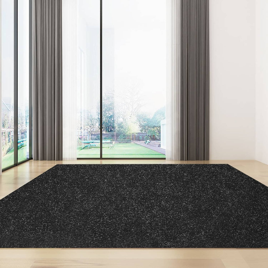 Black marine cutpile carpet on floor, indoor/outdoor