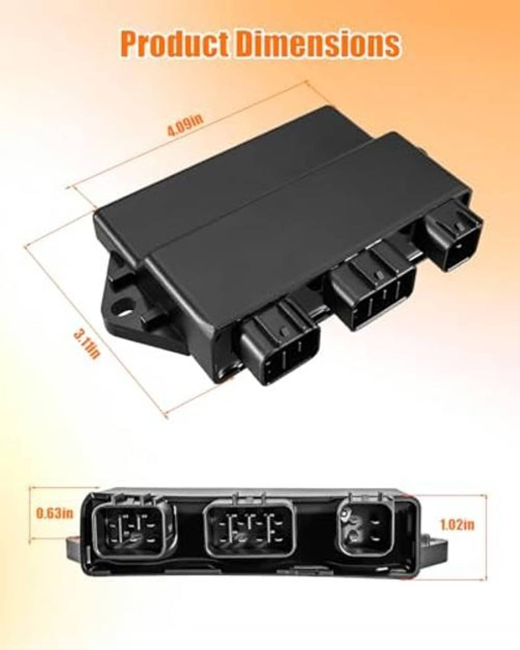 Ignition control module with multi-pin connector and product size diagram