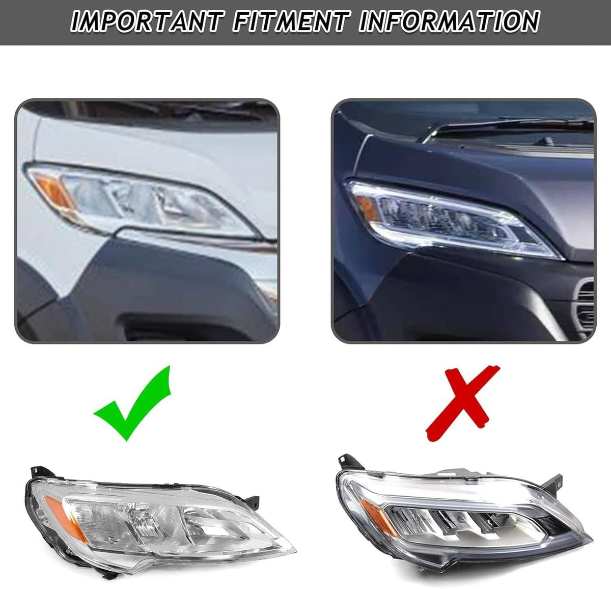 Right halogen headlight fitment comparison with clear lens and amber corner