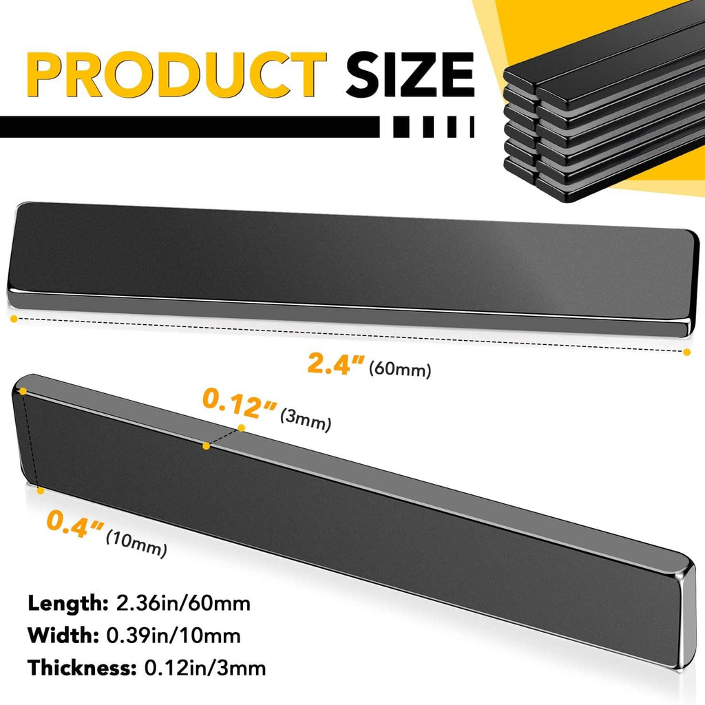 Black magnetic strip bar with labeled dimensions, flat rectangular profile