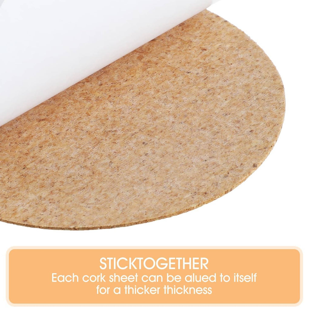 Self-adhesive cork round sheet with backing film being peeled