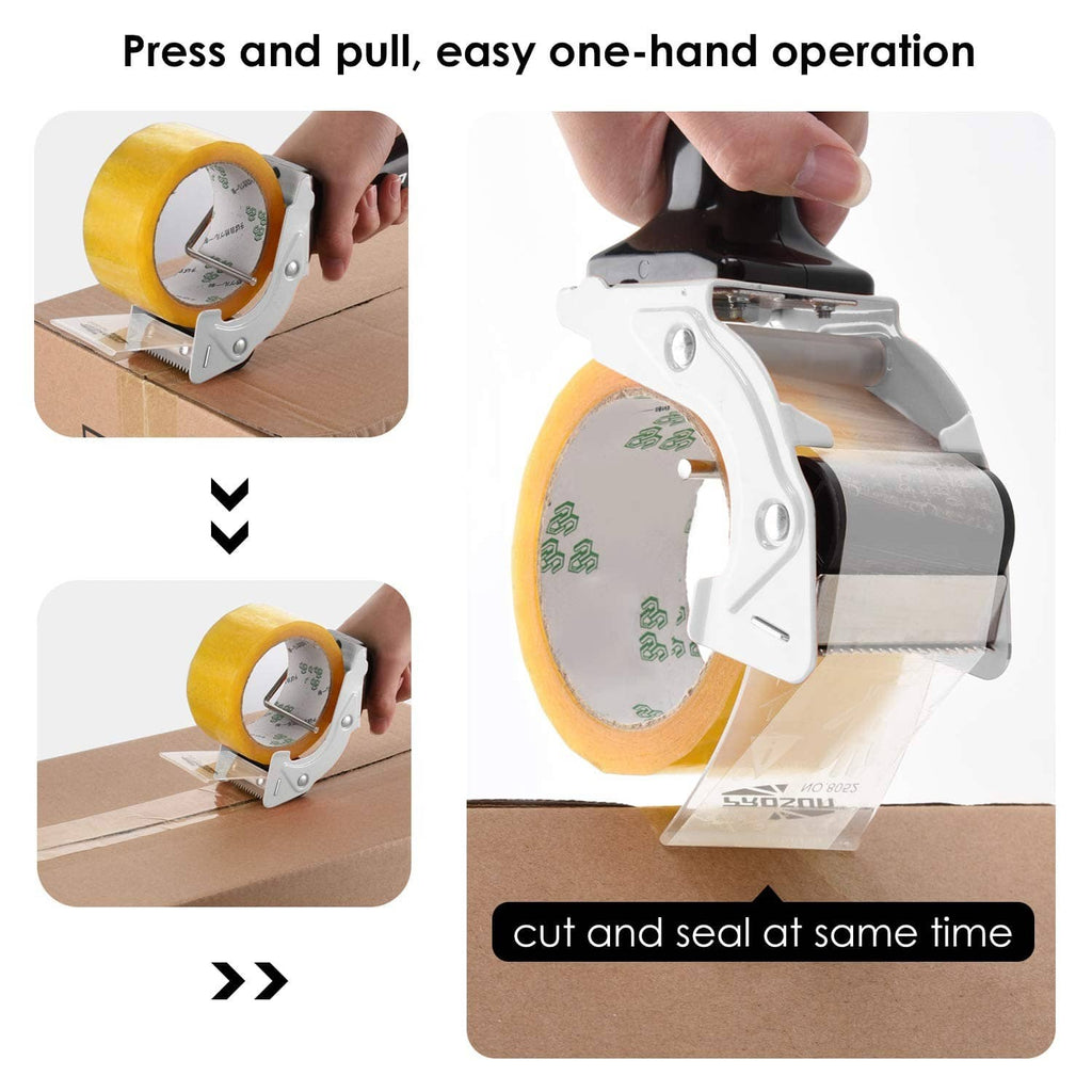 One-hand Prosun tape gun dispenser pressing tape onto cardboard for sealing