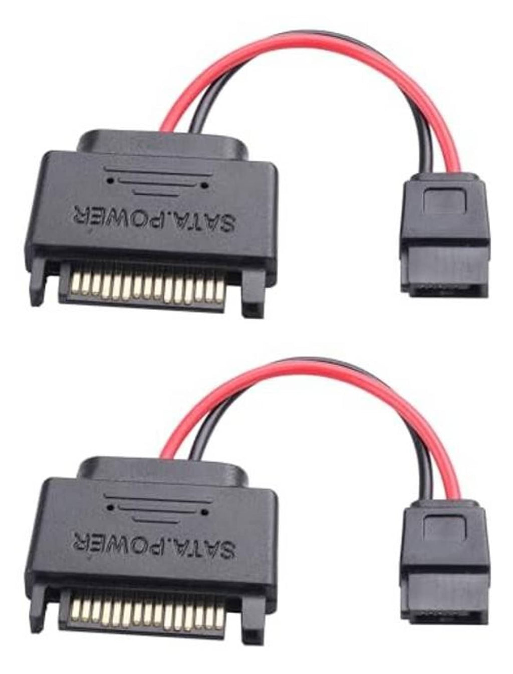 SATA adapter cable, close-up of 15-pin male to 6-pin female connectors