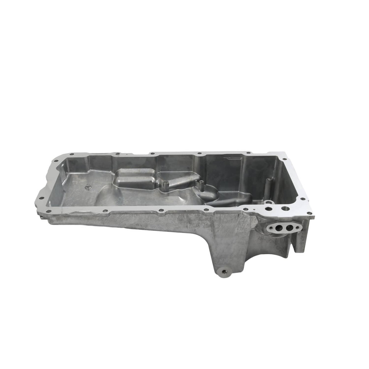 Engine oil pan kit long oil pan housing with drain passage detail and mounting tabs