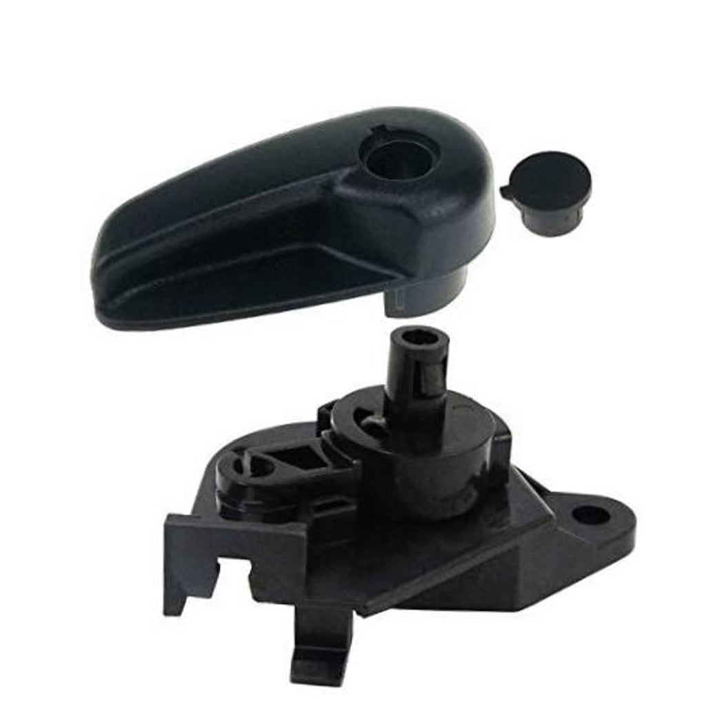 Black hood release handle lever with mounting base and small round cover cap
