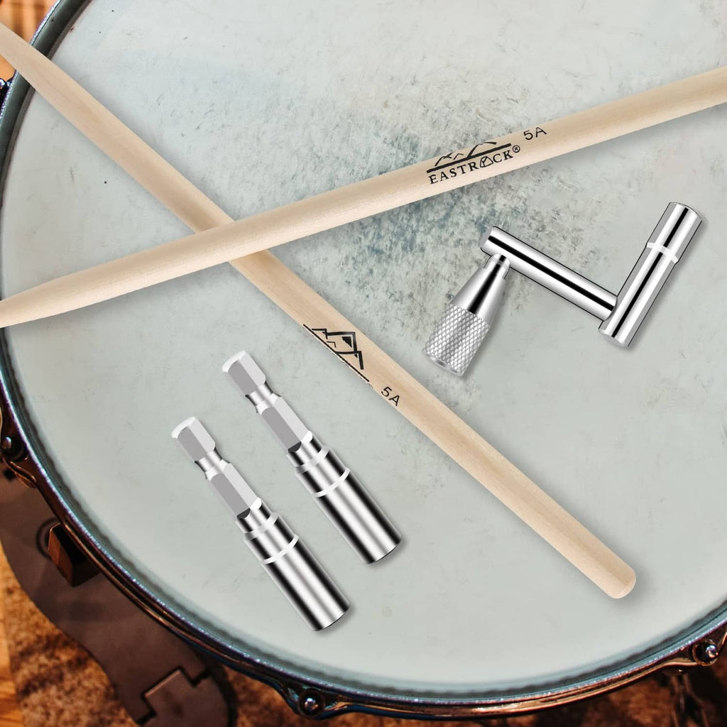 3-piece drum tuning key and drill bit set with drum head and mallets