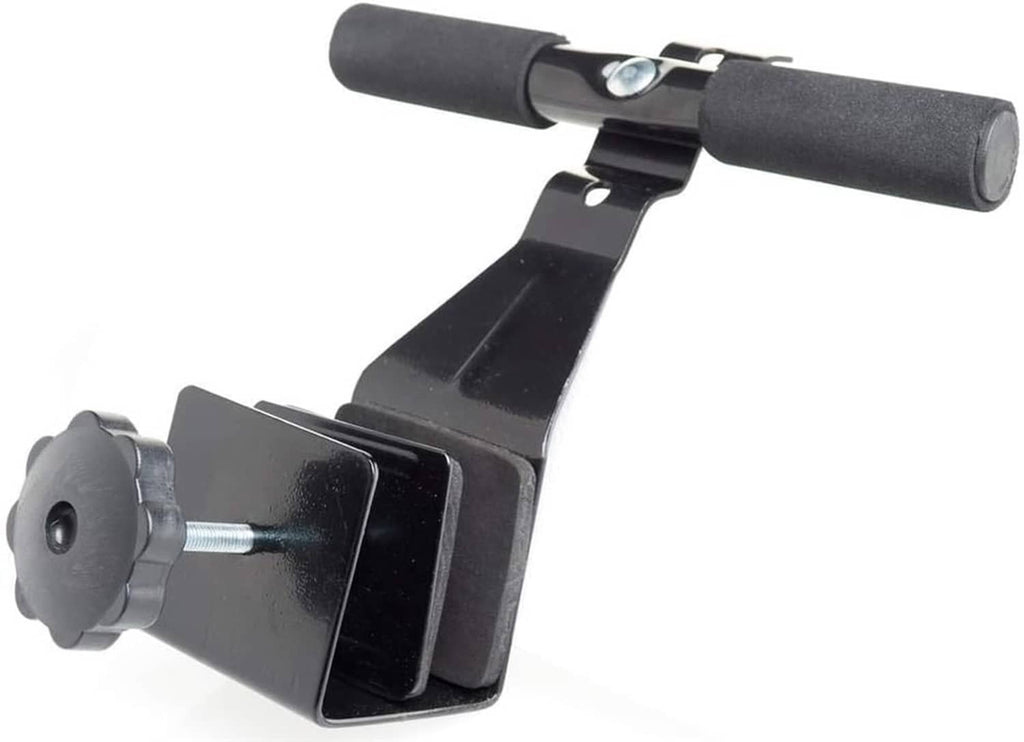 Black doorway situp bar with foam grips and door-mount bracket