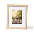 Natural woodgrain picture frame with white mat and real glass for 8x10 photo