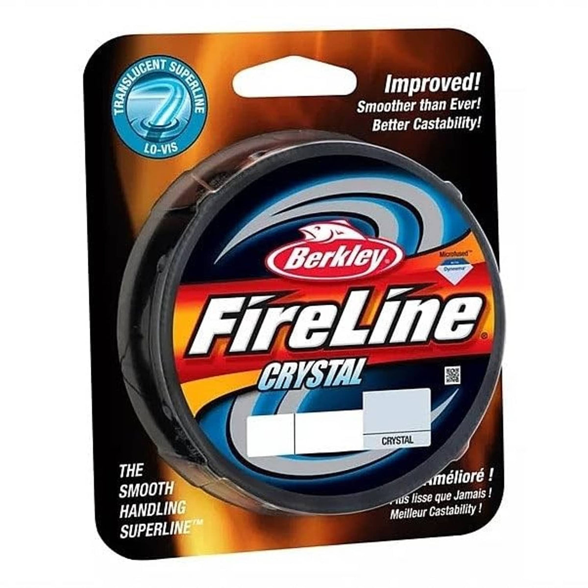 Berkley FireLine line spool in packaging card, shown with black spool and label