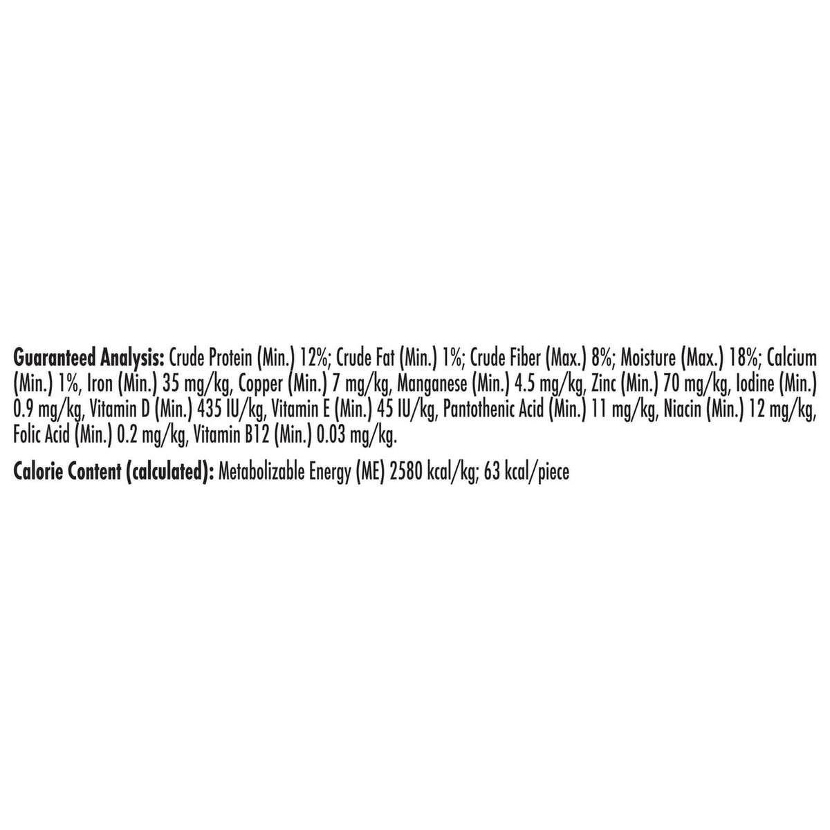 Guaranteed analysis nutrition panel for dog dental chews