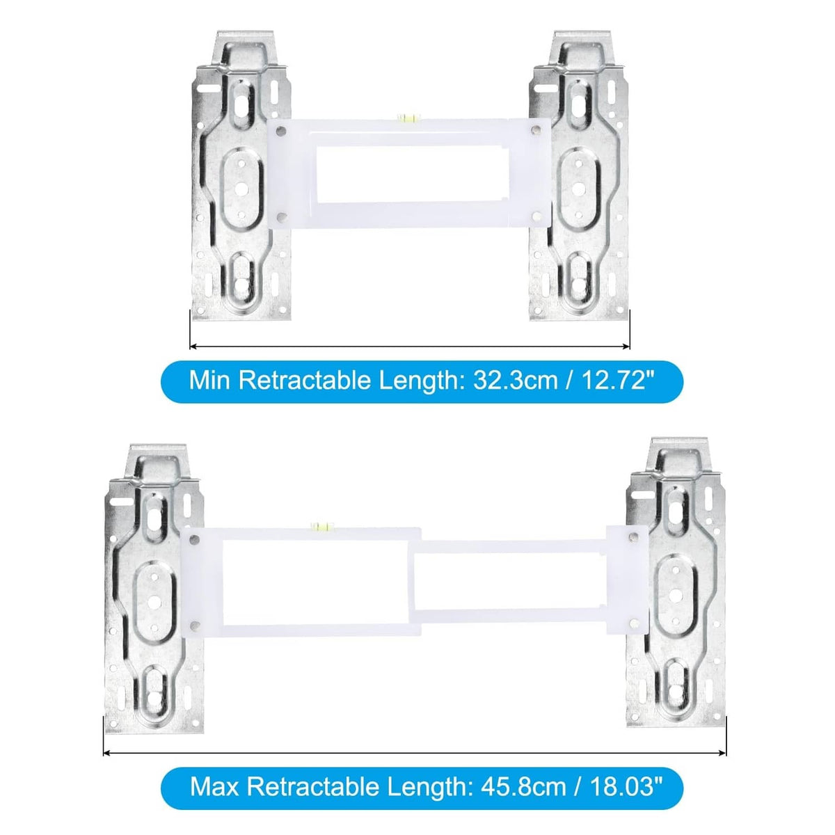 Silver retractable air conditioner wall bracket with min and max length settings