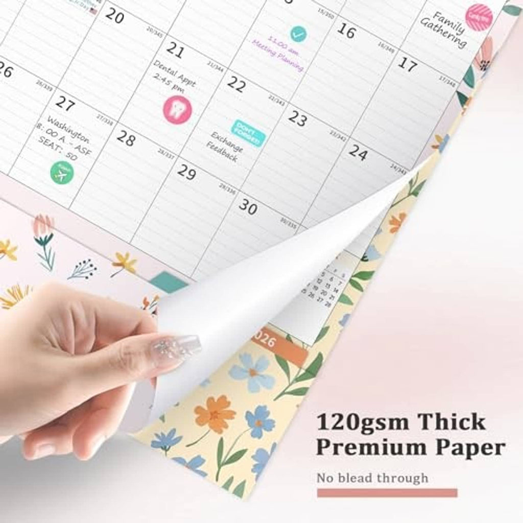 Thick premium paper wall calendar, hand peeling film from floral monthly page
