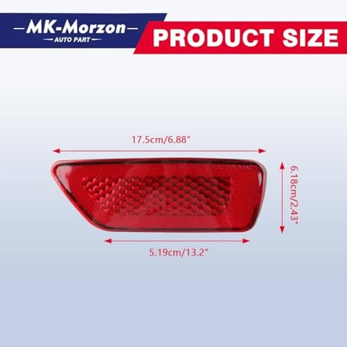 Red rear bumper reflector lamp lens with honeycomb texture and rounded corners