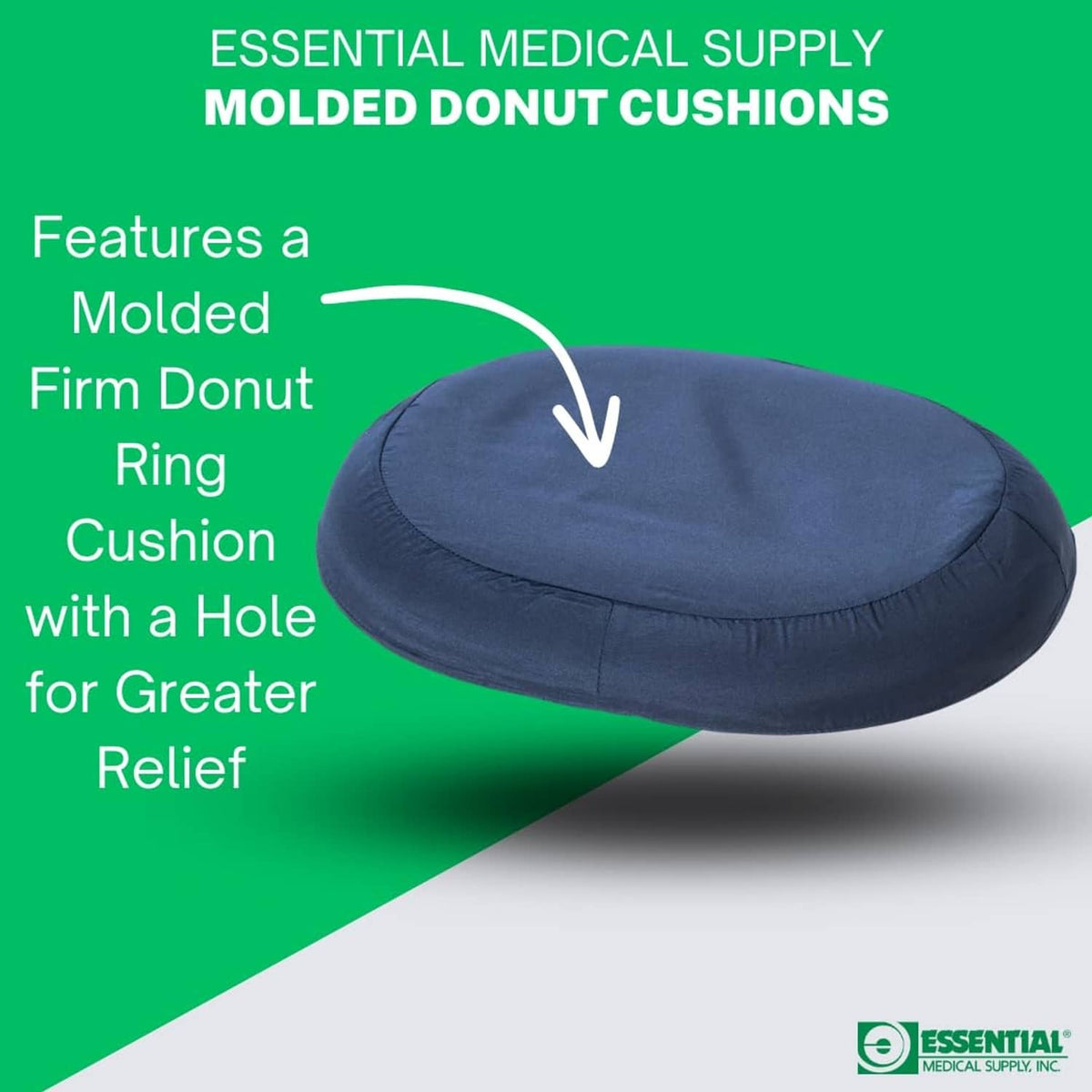 Navy molded donut cushion with central hole, firm ring shape