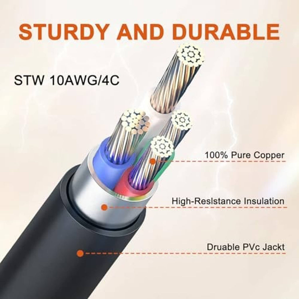 10AWG 4C power cord with pure copper conductors and durable PVC jacket
