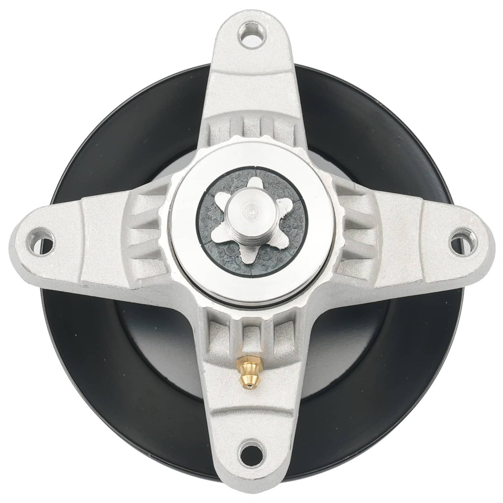 Single lawn mower pulley assembly with black wheel and mounting bracket