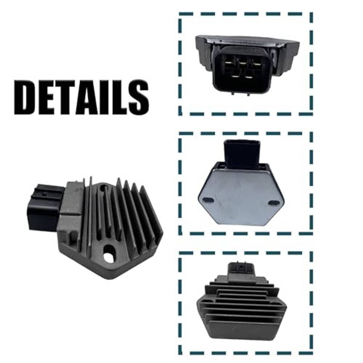 Black electronic control module with ribbed heat-sink body and multi-pin connector