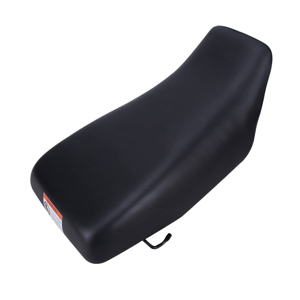 Black contoured ATV seat cushion with mounting bracket and smooth, padded finish
