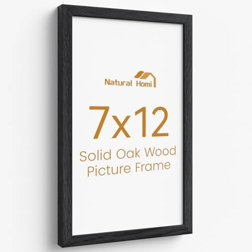 Black solid oak picture frame for 7x12 photos with clear glass front