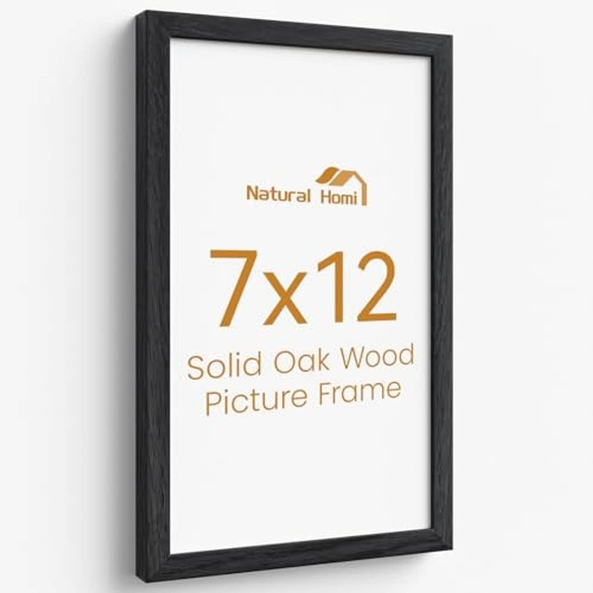 Black solid oak picture frame for 7x12 photos with clear glass front