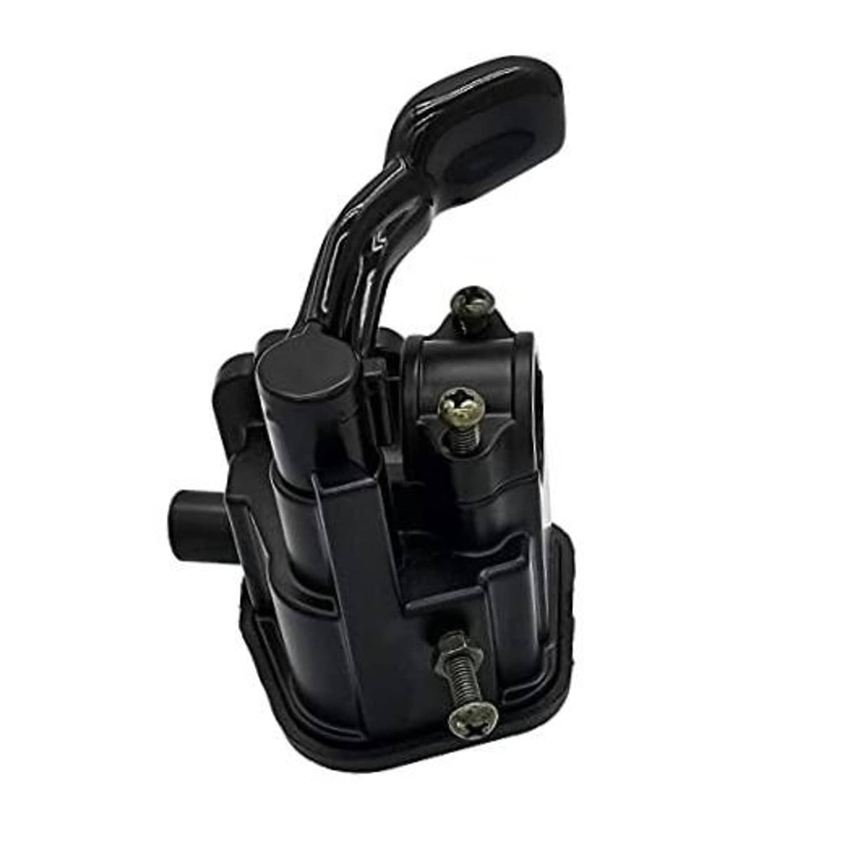 Black thumb throttle control lever assembly with mounting hardware and handle