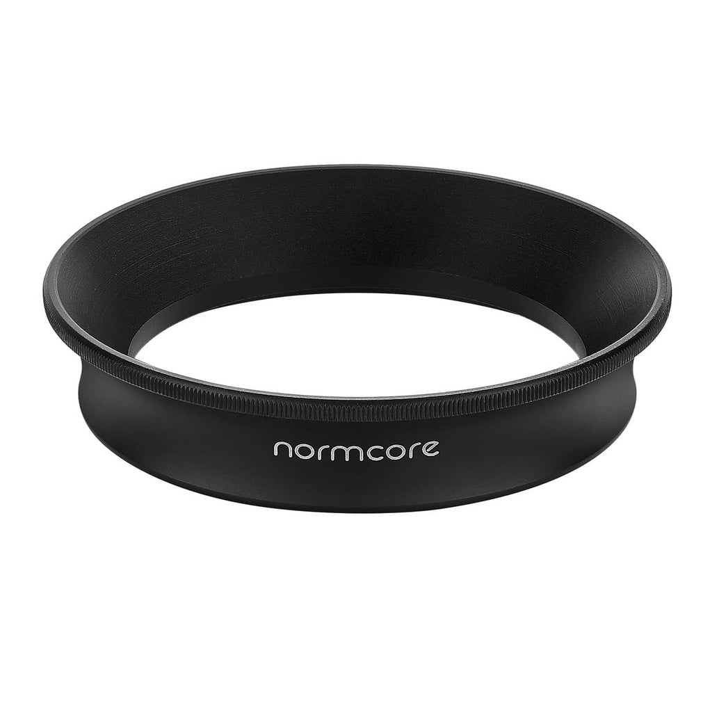 Normcore black dosing funnel ring with textured edge and normcore logo.