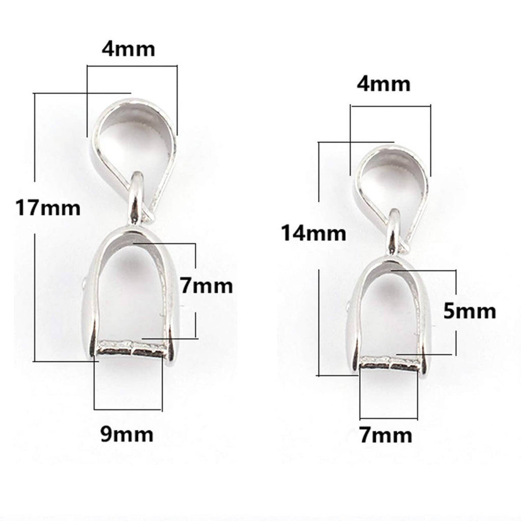 Sterling silver pendant bail connector size diagram with 17mm and 9mm measurements