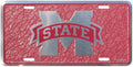 Red mosaic license plate with Mississippi State Bulldogs logo