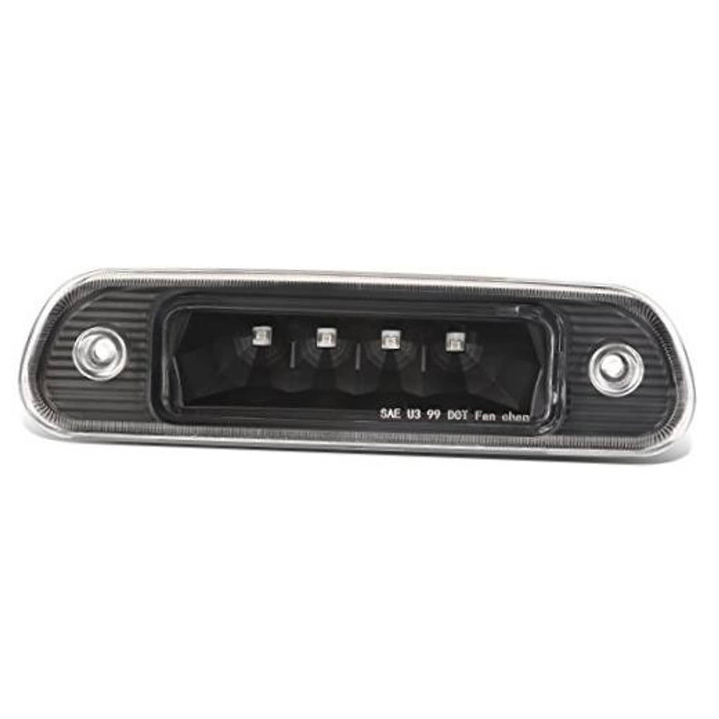 LED third brake light housing with clear lens and black bezel, multiple LED bulbs