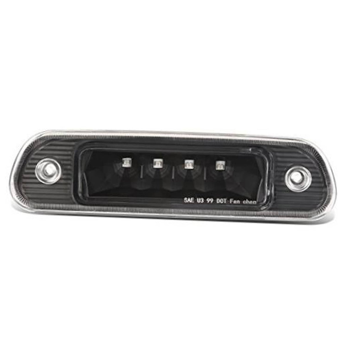 LED third brake light housing with clear lens and black bezel, multiple LED bulbs